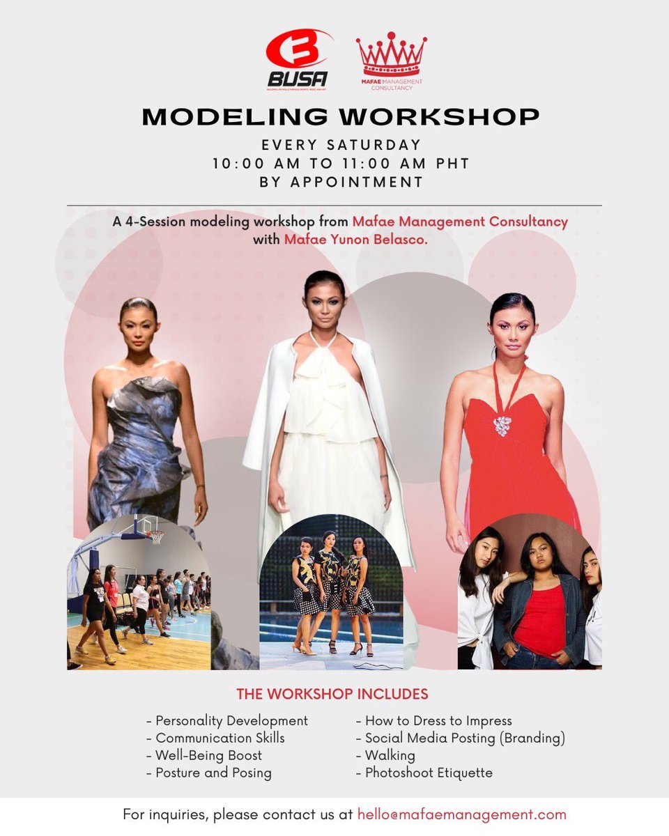 belascounlimitd's tweet photo. Looking to improve your skills both on and off the runway?
Our Modeling Workshop is all set to give you a complete makeover 🤩
Reserve your slot today! For inquiries, see flyer for contact information.
#BUSAxMMC
#BUSAModeling
#MMCModelingWorkshop
#BelascoUnlimitedSkillsAcademy https://t.co/IXqgwMMfwh