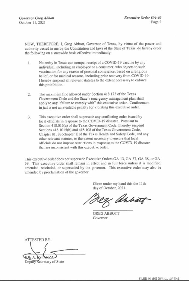 HumanRights4UK's tweet photo. 🇺🇸 Texas bans vaccine mandates by ANY entity.

Well done @GregAbbott_TX for protecting the #HumanRights of Texans. Which states will follow?

#NoVaccineMandates 
#NoVaccinePassportAnywhere https://t.co/m3Y35sNdMn