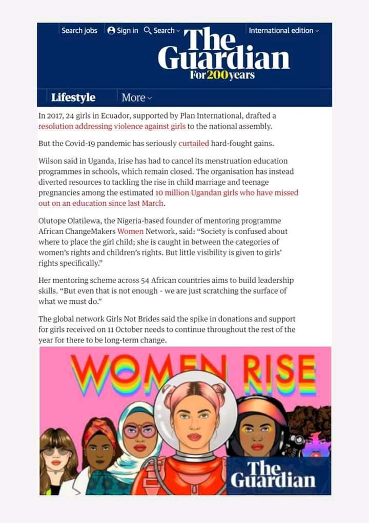 IamTopsie's tweet photo. The Guardian Newspaper in UK mentioned African ChangeMakers Women Network (ACWN) for Girl - Child empowerment.

Read the Article- By Georgina Quach. 
https://t.co/P8N3SoAu5z

· #ACWN Website: https://t.co/frZP34KV8w 

#GirlChild #WoMENtoringGIRLS  #ACiGirls #AfricanChangeMakers https://t.co/vt9rJtmdkt