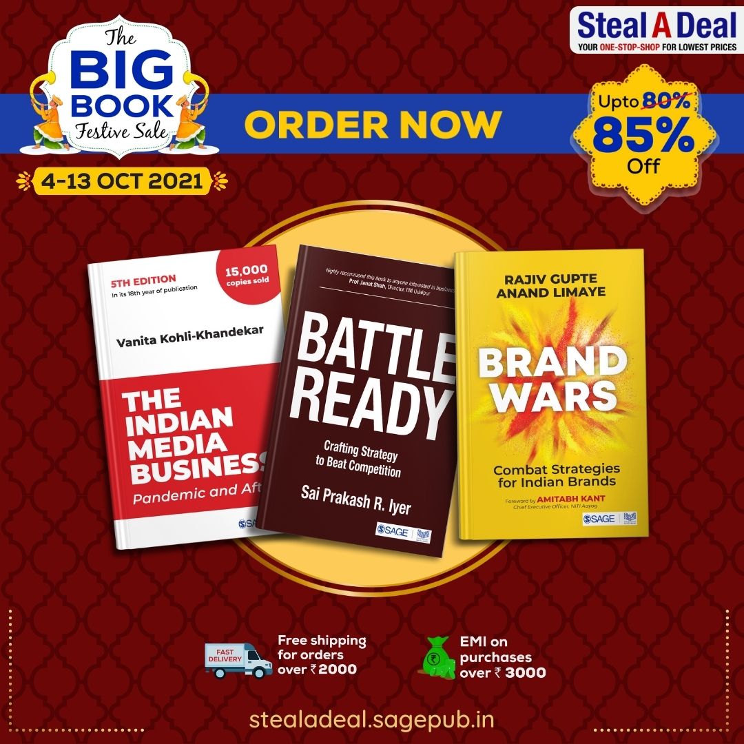 SagePubIndia's tweet photo. ‘The BIG BOOK Festive Sale’ is live!✨
The sale got bigger with books at up to 85% off! Grab the #NewArrivals today!
➡️ https://t.co/qsVD8rrKeE
#TheBigBookFestiveSale #BusinessBooks #StealADeal #SAGEResponse https://t.co/5KOanuJGAQ