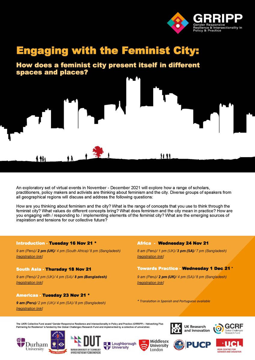 How does a feminist city present itself in different spaces and places? Join us for a virtual series of exciting conversations with scholars, practitioners, policy makers and activists from around the globe! Registration links are below 👇