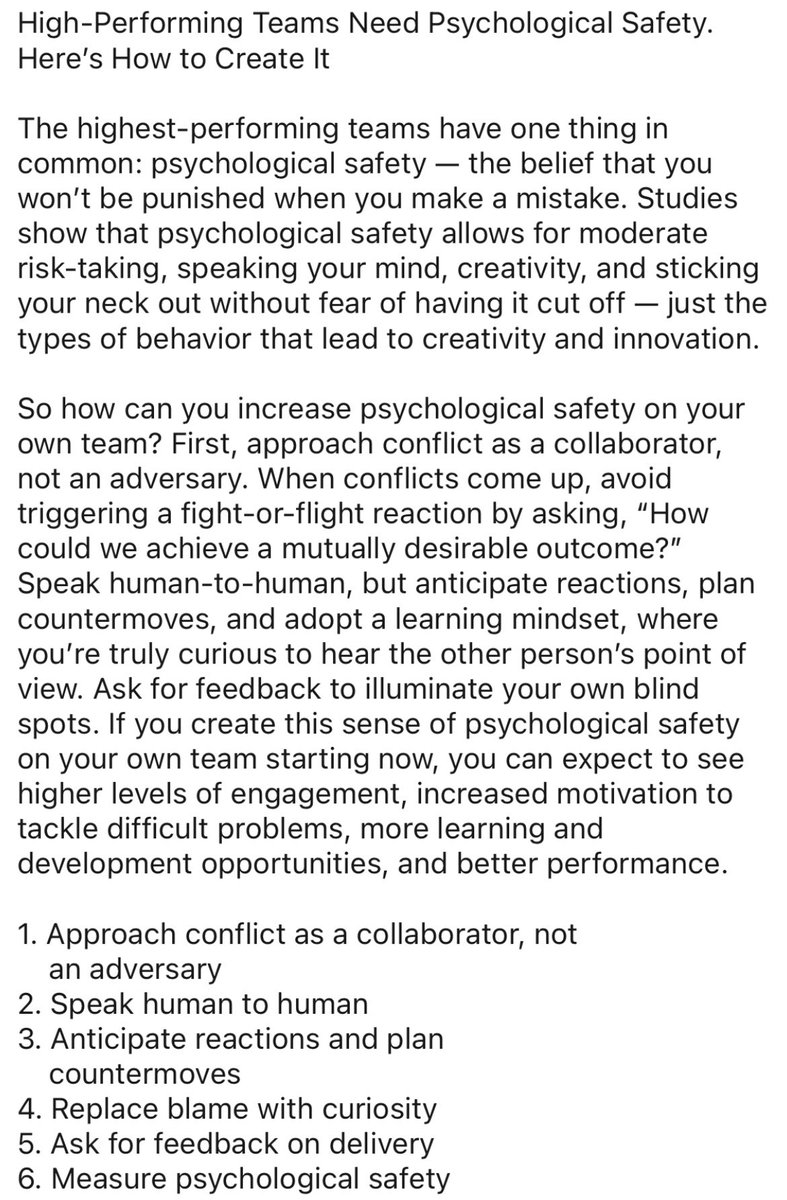 StatuMentis's tweet photo. High-Performing Teams Need Psychological Safety. Here’s How to Create It: https://t.co/sKU82x7d4Y