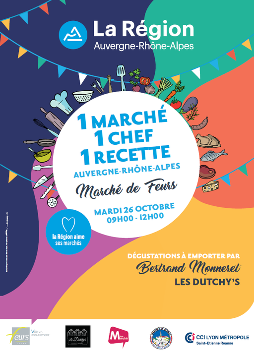 Mardi prochain 26/10 de 9 h à 12 h au marché de #Feurs
B. Monneret restaurant Les Dutchy's réalisera 1 recette (produits de saison). Préparation en direct place de la Boaterie. Dégustations à emporter et fiches recettes seront offertes. Jeux concours pour petits et grands.