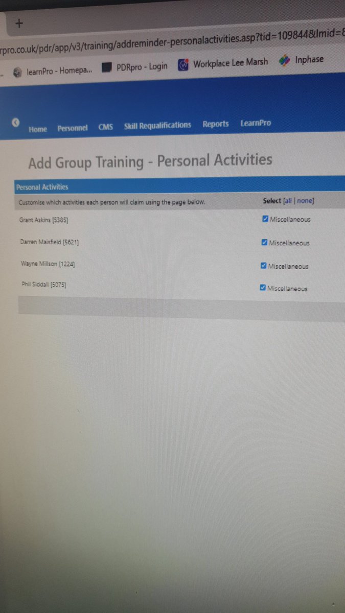 First group receiving training on the virtual PDRPro workshop. Workshop covers: different ways to enter training, changing a status, resetting a password, creating reports, development plans and how to use the CMS. Future dates will be in the weekly bulletin @LFRTraining