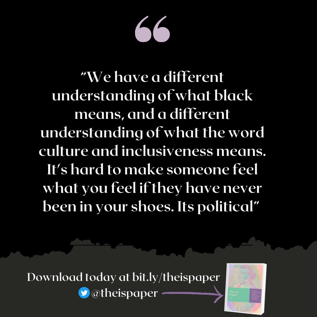 theispaper's tweet photo. Black, minoritized or an #ally - Read the Pilot report from which this quote comes https://t.co/O3g2yZLygf #theispaper #charitysowhite #blm #blackart #blackhistorymonth #greenwich @CraftsCouncilUK @ace__london #WomensArt #craft or #art https://t.co/wLjTCBmUip