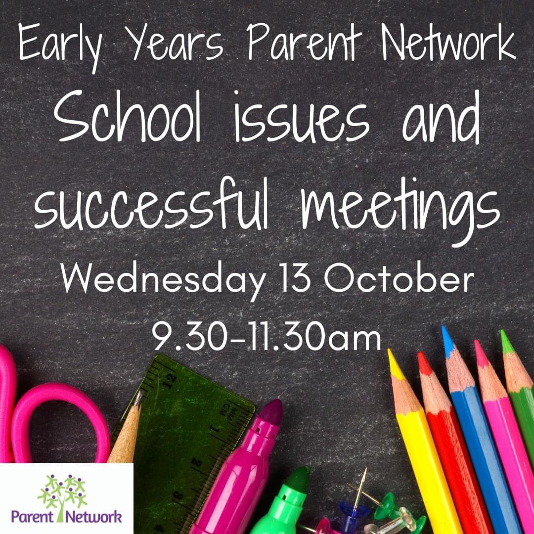 Join Tracey &amp; Georgie for October's Early Years Parent Network on 'School issues and successful meetings' with Helena Marks-Dwyer, Independent SEND Consultant.
Parent Network is a welcoming, supportive and friendly environment.
bookings@familiesinfocus.co.uk for the zoom codes.