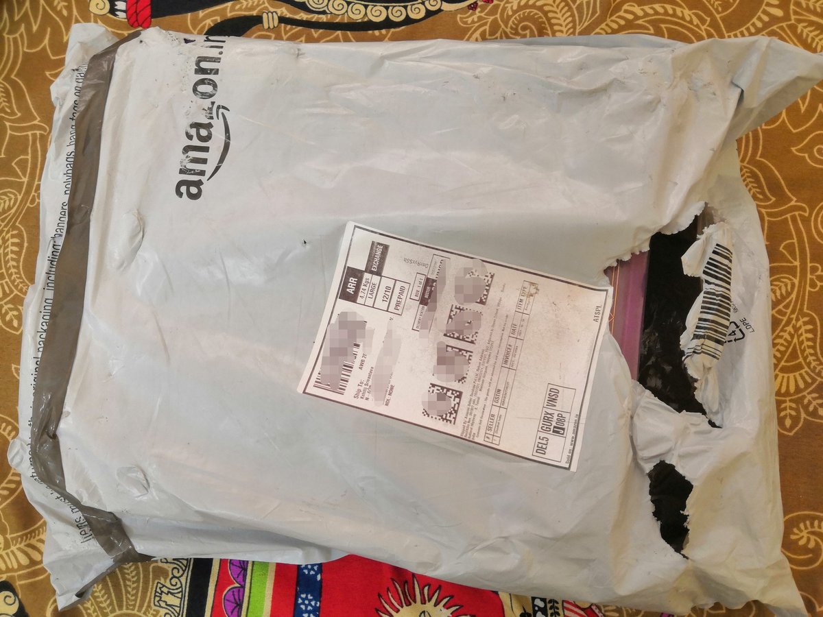 KshitijSrv's tweet photo. Here's most recent one. This now happens 90% of the time you place an @amazon order in India these days. An almost 5 kg weighing product delivered in a flimsy plastic bag. Replaced twice with exact same result. The packaging arrives torn with contents damaged. What a waste https://t.co/rcaWPGi0KJ