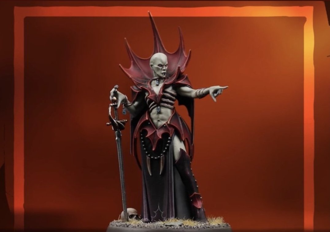 DeathcatCXLVII's tweet photo. She's really got the Necrarch vibe to her design. I have to wonder if there were plans to redo all the old blood lines but the Necrarch got cut and she's a remnant of the project 🤔 A pity if they were, they were my favourite bloodline. #WarhammerCommunity #SoulblightGravelords https://t.co/oRRiPdLefO