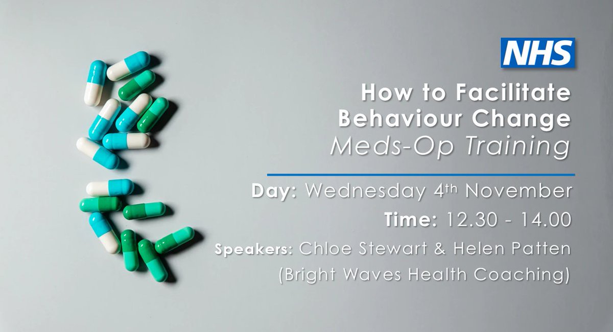 BNSSG_THub's tweet image. "How to Facilitate #BehaviourChange" #MedicinesOptimisation Training, this Wednesday 4 Nov! 🎇

To be delivered by @chloeastewart1 and @Helen7physio, this session is entirely FREE

For more info 👇
bnssgtraininghub.com/med_opt/
