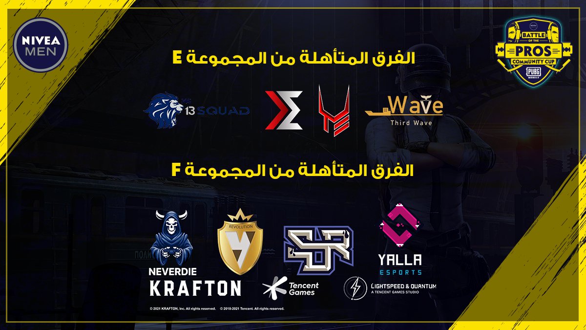 MGG_Arabia's tweet photo. إليكم كل الفرق المتأهلة، من المجموعة الثالثة حتى الثامنة للمرحلة المقبلة من بطولة Battle of The Pros 🏆 

من تتوقعون سيفوز باللقب؟🤔

#BattleofThePros #PUBGMobile #Nivea
#NiveaMenBoTP #NiveaMenCommunityCup https://t.co/QHjSBTIDzI