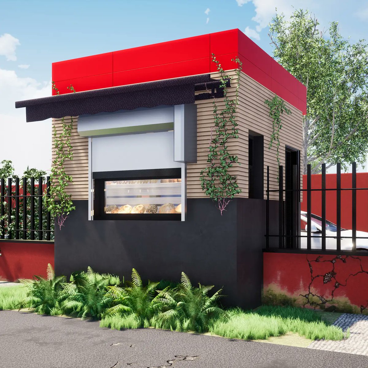 tinspaces's tweet photo. Starting in your backyard doesn't mean you should be located in the backyard...🤔 this bakery concept utilises a fence line which would normally be used as a security post or storage. Containers are ideal for business locations when space is at a premium #bakery #cafe #retail https://t.co/XkpQ74UsBX