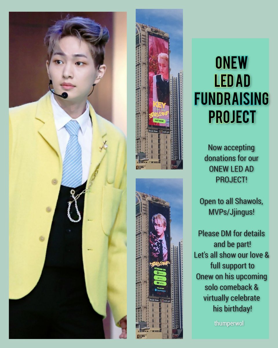 tokkiwol's tweet photo. [PLS RT] Now accepting donations for our ONEW LED AD PROJECT. Open to all Shawols, MVPs/Jjingus! Please DM for details on how to donate and  be part. Let's do this for our Jinki bunny! 💪🏻🐰💎

#ONEW #온유 #SHINee #샤이니 #adproject https://t.co/WPF1vzrqiV