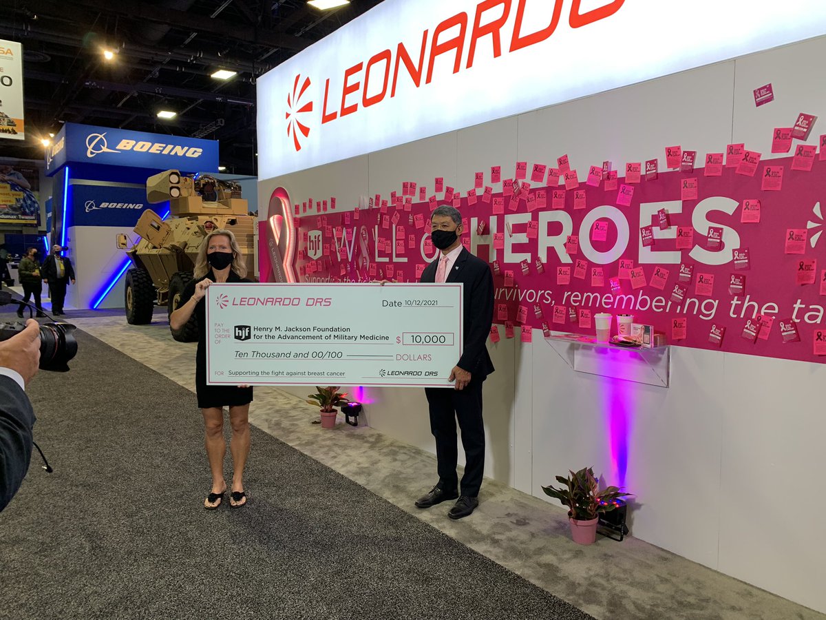 htomasson's tweet photo. That’s a big check!! Thx to LeonardoDRS for supporting the #stickit2cancer effort! @HJFMilMed @LeonardoDRSnews https://t.co/JFyKb77Ljf