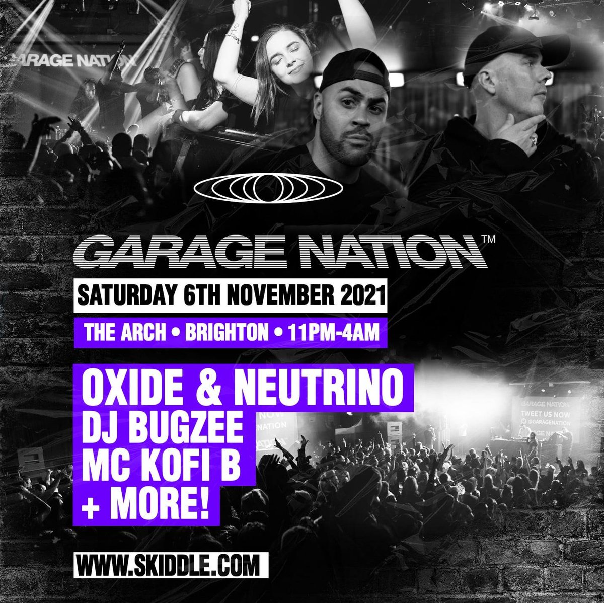 HuskyEvents's tweet image. Brighton we're so excited to be back! 
Saturday 6th November at The Arch with Oxide &amp;amp; Neutrino &amp;gt;&amp;gt; Tickets: garage-nation.com