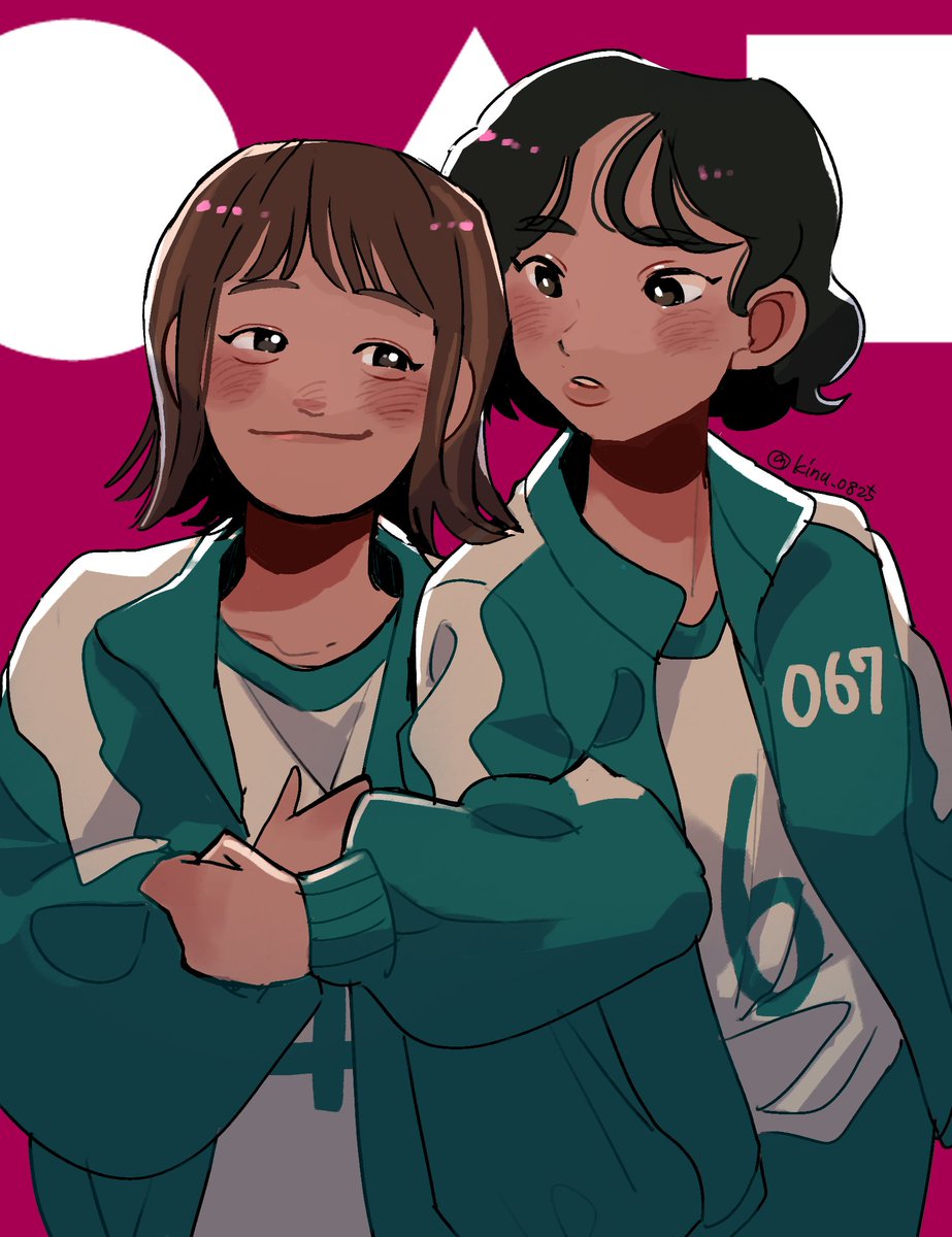 multiple girls 2girls jacket short hair black hair brown hair blush  illustration images