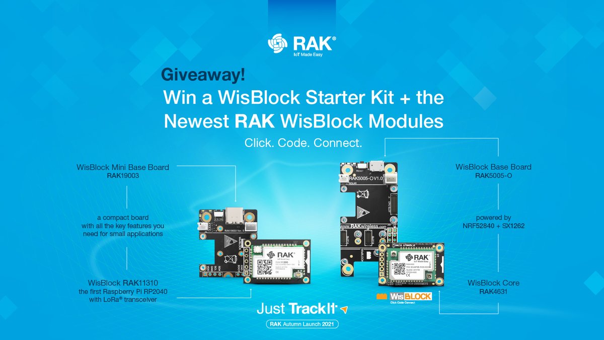 RAKwireless's tweet image. Grab your chance to win our newest #WisBlock modules! These prizes await (5) lucky winners:
 
1 WisBlock RAK11310 combined with the WisBlock Mini Base Board RAK19003

1 WisBlock Starter Kit 
 
To enter, follow RAK + like and RT this post. 
 
Join now!