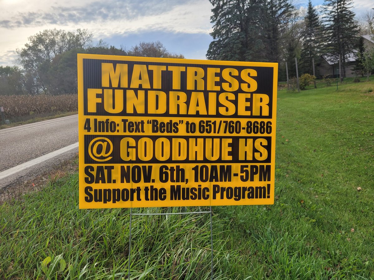 The music department is running a fundraiser! Stop by school on Nov. 6th to try out some comfortable mattresses. #goodhueschool