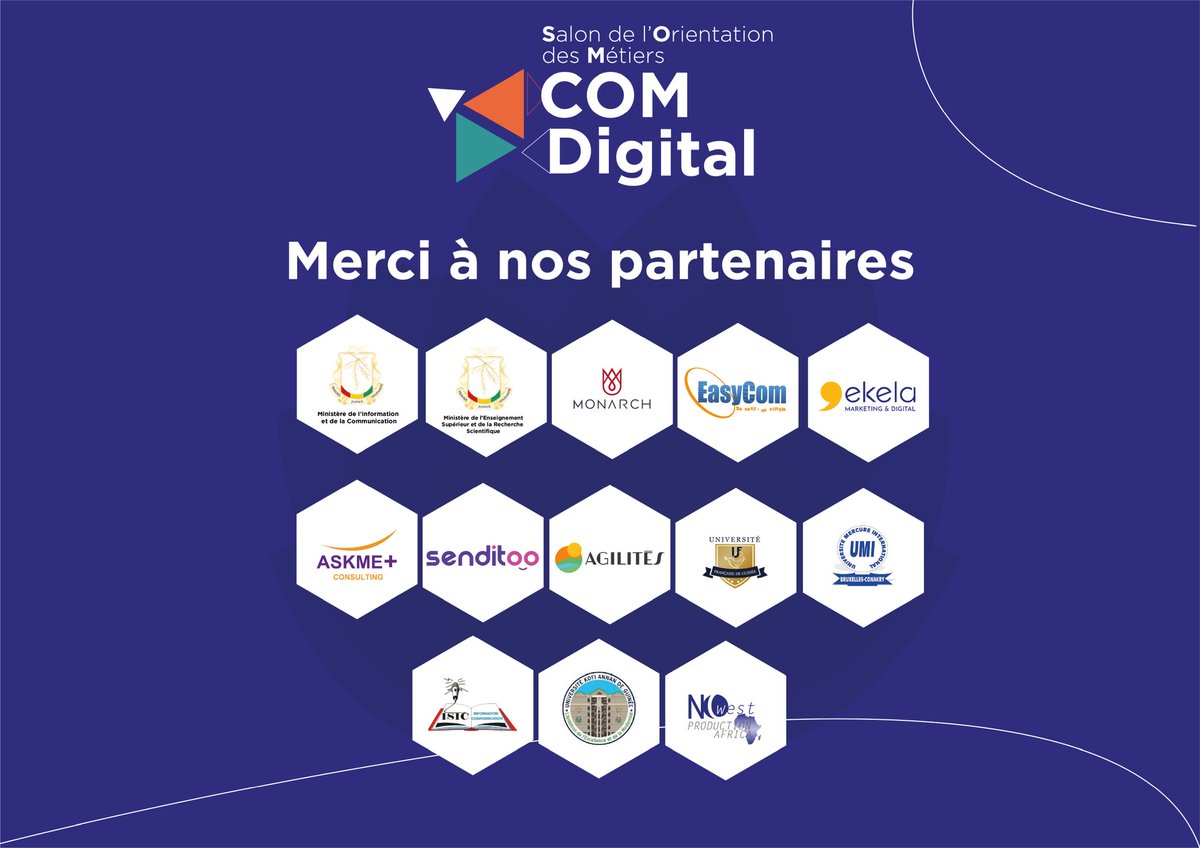 SalonComDigital's tweet photo. On aurait jamais réussi ce challenge seul!

Du fond du cœur, nous tenons à remercier tous nos partenaires pour leur participation active à la première édition du #SalonComDigital.

#SalonComDigital #orientation  #communication #digital #bachelier #etudiant #guinee #formation https://t.co/OQmPpcdgeP