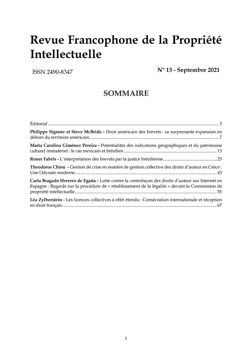 Revue Francophone de la Propriété Intellectuelle tweet media