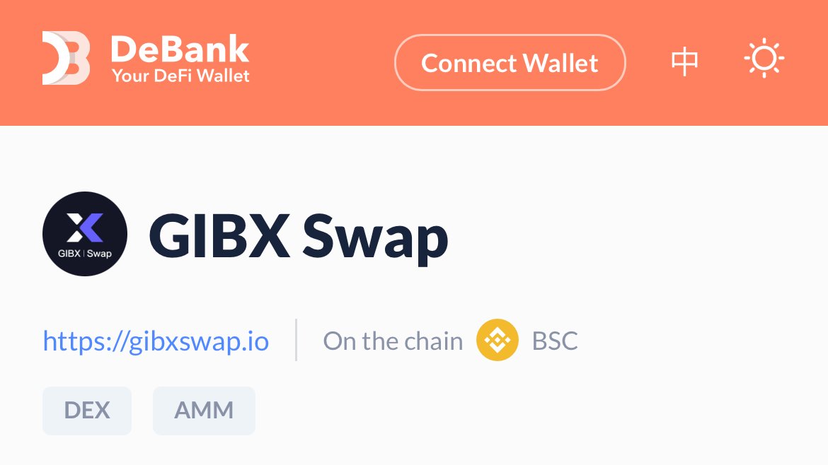 #GIBXSwap is now officially connected to <a href="/DeBankDeFi/">DeBank</a>! 🚀🚀🚀

debank.com/projects/bsc_g…

#BSC #Defi