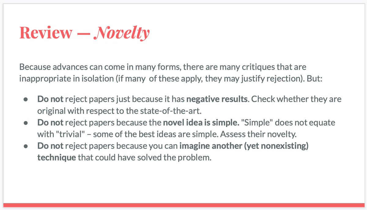 From the <a href="/ICSEconf/">ICSE</a> 2022 reviewer guidelines:

“Do not reject papers because the novel idea is simple. ‘Simple’ does not equate with ‘trivial’ – some of the best ideas are simple. Assess their novelty.”

docs.google.com/presentation/d…