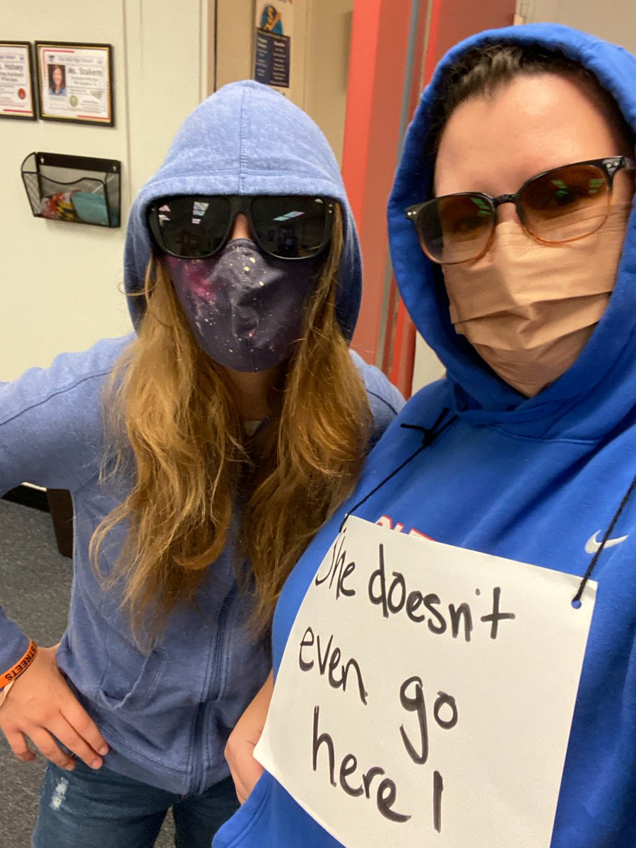 ebteaches's tweet photo. What's better than one Damian? TWO! Shoutout to my twin, Autumn! #SpiritWeek #OldMillPRIDE #MeanGirls❤️💙 https://t.co/Bstq6wYBZx