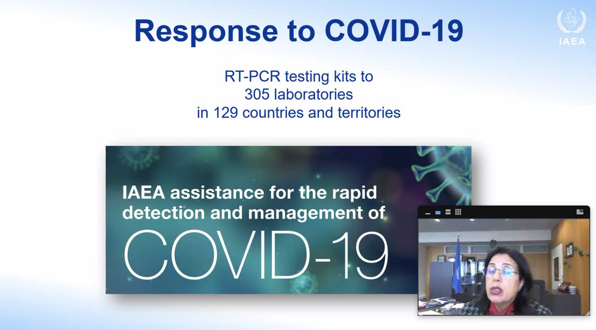 WorldNuclearUni's tweet photo. Najat Mokhtar, Deputy Director General and Head of the Department of Nuclear Sciences and Applications at the @iaeaorg, discusses the IAEA's assistance for the detection and management of #COVID19 pandemic at #RTSchool2021 #radiationtechnology https://t.co/s6yAUdsIt4