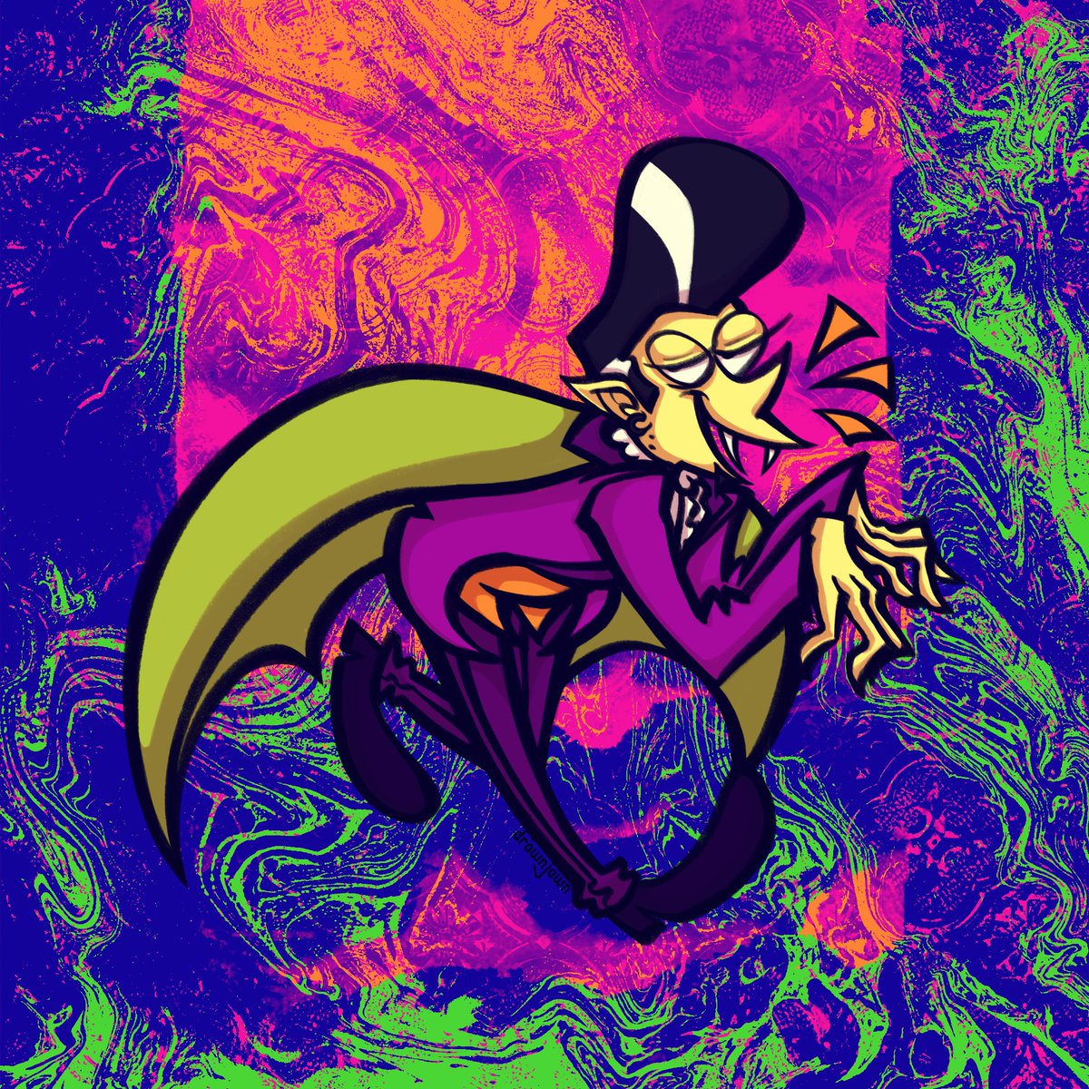 DrawnJawn's tweet photo. My piece of an art trade for @VampireDrooling 💚💜🧡🖤! https://t.co/fwOCIxWNGb