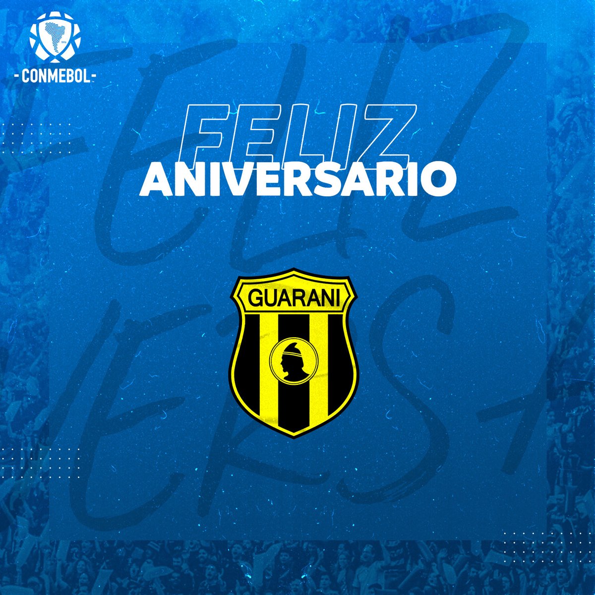 CONMEBOL's tweet photo. Un día como hoy, nacía el @ClubGuarani, el primer campeón del fútbol paraguayo 🇵🇾 🎂

 El Legendario cumple  1️⃣1️⃣8️⃣ años 👏🏼

 ¡Muchas felicidades, aurinegro! 🟡⚫ https://t.co/VZxVciYPnp
