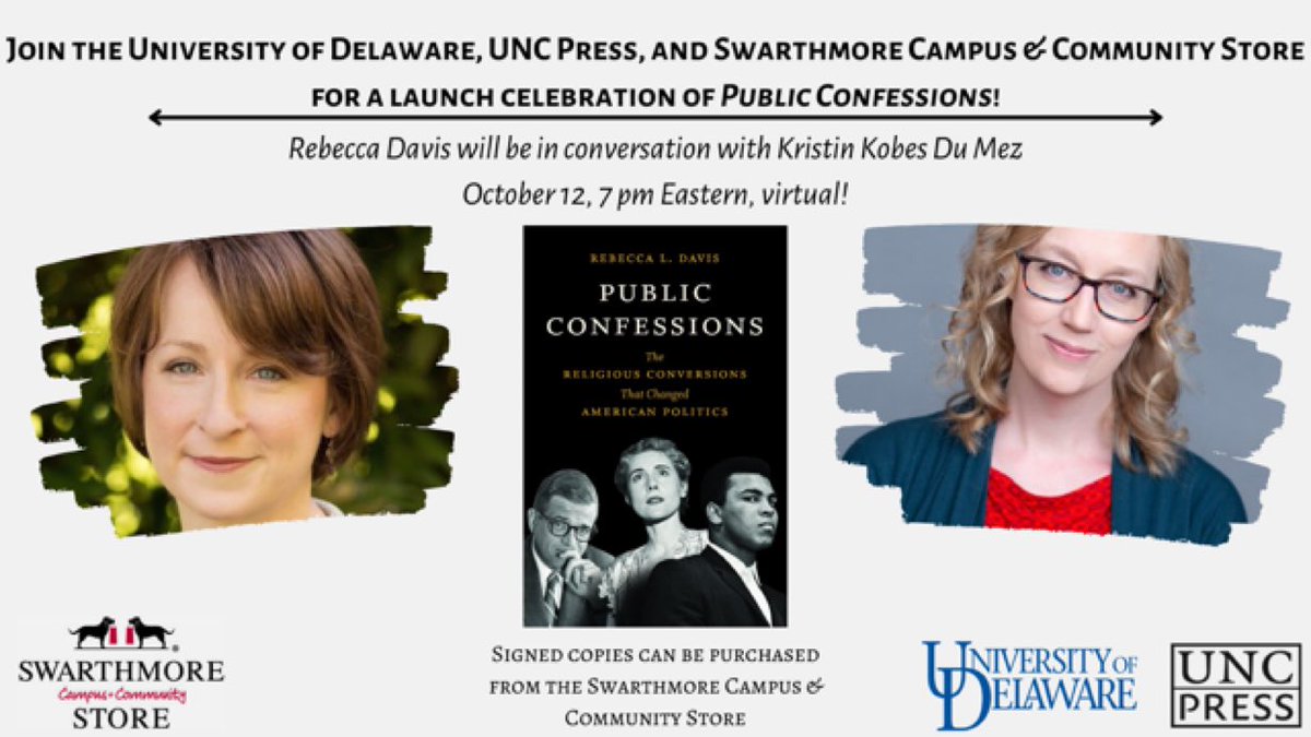 HAPPENING TONIGHT➡️ Join @udhistory at 7pm ET/4pm PT for a virtual 📖 book launch celebration of Rebecca L. Davis @historydavis's "Public Confessions: The Religious Conversions That Changed American Politics," w/Davis in discussion with <a href="/kkdumez/">Kristin Du Mez</a>. RSVP now: ow.ly/EmNC50GlJAQ
