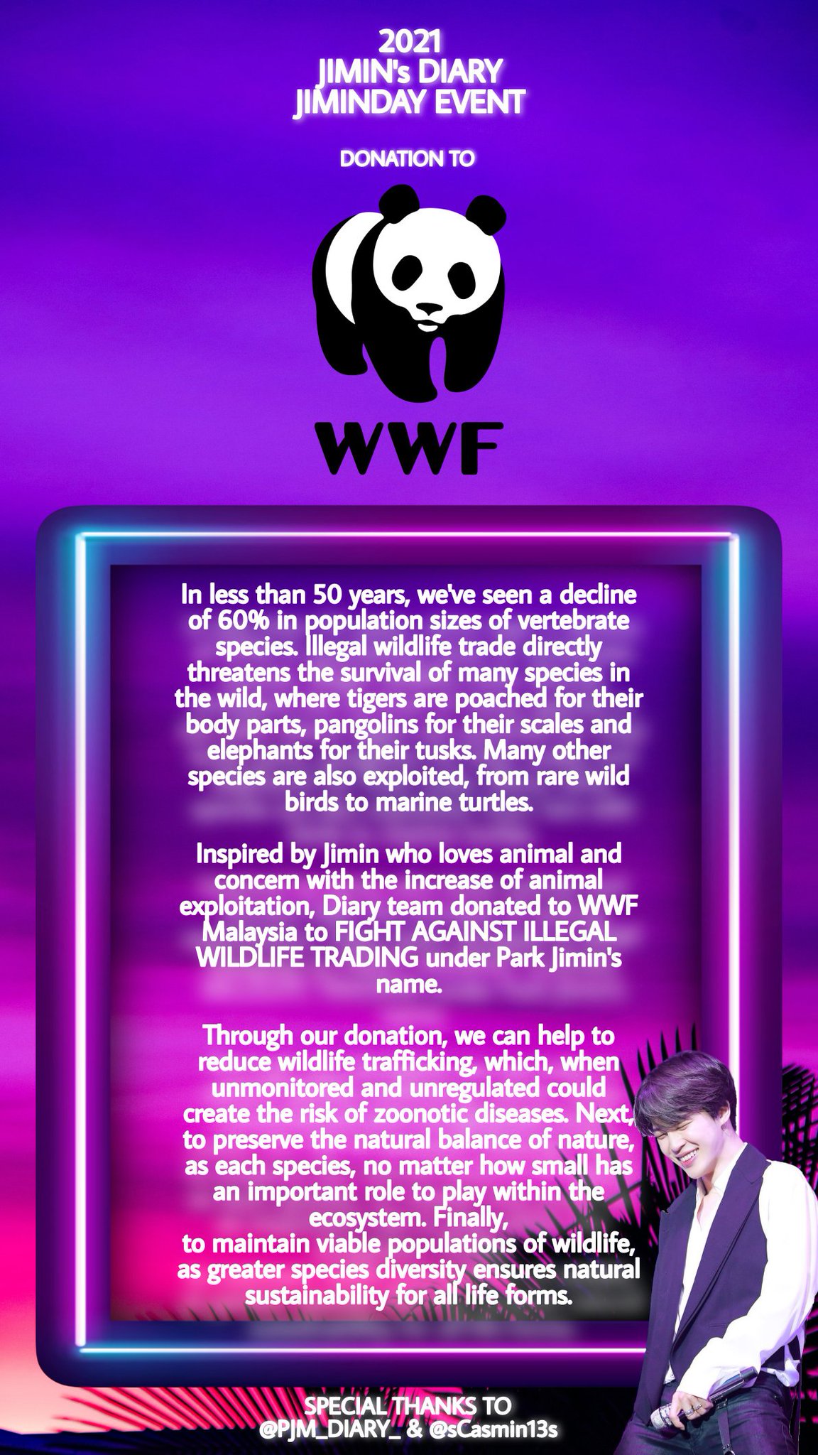 Jimin S Diary Slow On Twitter 2021 Jimin S Diary Jiminday Event Pt 7 Final Donation To Wwfmy To Commemorate Jimin S 27th Birthday Diary Team Along With Scasmin13s Donated To Wwf