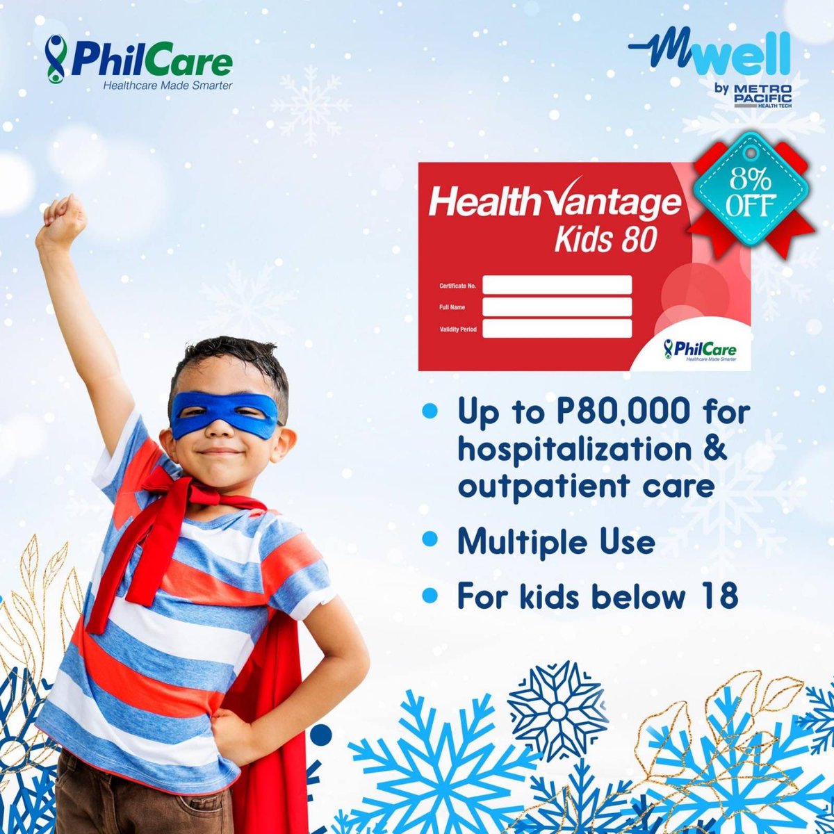 mWellph's tweet photo. Here’s our Gift of mWellness for your kids! Get up to P80,000 coverage on hospitalization and more with PhilCare Health Vantage Cards for Kids.

Check out other @philcareph health cards on the mWell PH: https://t.co/8BL2QQZimP https://t.co/ZPoI1Skr7z