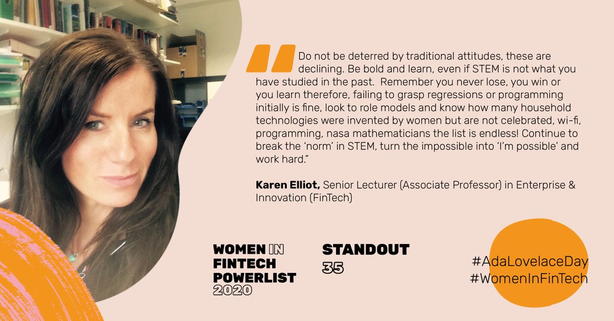 InnFin's tweet image. With #AdaLovelaceDay2021 tomorrow we asked industry experts what they would say to a young woman looking to make a career in STEM

👇@elliott_kekite, Senior Lecturer in Enterprise and Innovation @NCLBusiness shares her advice below