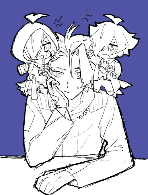 これはもでぃの頃に描いた闇🍱+光🍱×🔥の妄想絵 もうめちゃくちゃだよ～～～～ 