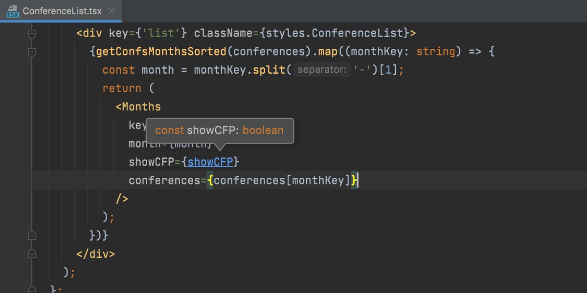 WebStormIDE's tweet image. In TypeScript, press ⌘ on macOS or Ctrl on Windows / Linux and hover over a symbol to see its type. #WebStormTip