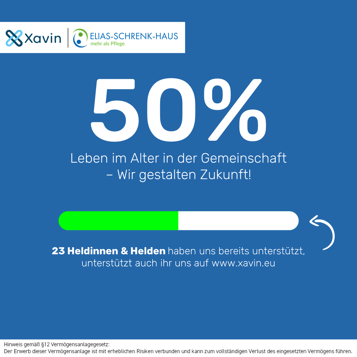 XavinCrowd's tweet photo. Mehr als 50% sind erreicht!😱Ihr seid schneller als der #Roadrunner!🐦
Die neuen #Begegnungsmöglichkeiten des Elias-Schrenk-Hauses rücken dank euch immer näher.
Investiert jetzt noch schnell und sichert euch den Bonuszins!
𝗛𝗶𝗲𝗿 𝗺𝗶𝘁𝗺𝗮𝗰𝗵𝗲𝗻: https://t.co/M0pCIRU6c8 https://t.co/McrM8HiS6A