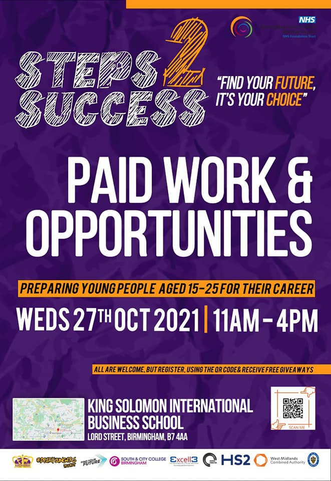 TheUffculme's tweet photo. The jobs opportunity fair will take place on Wednesday 27th October 11 – 4pm @ King Solomon International Business School Lord Street, Birmingham, B7 4AA 9-10.30 set up for Free stalls #steps2success @bsmhft #jobs https://t.co/HkX5ks6xft