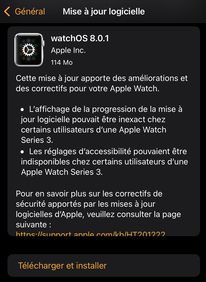 La Mise à jour watchOS 8.0.1 est dispo pour votre Apple Watch  
Elle apporte des améliorations et des correctifs.
Bonne installation 😉 
#MiseAJour
#Apple #watchOS801 #watchOS #MaJ #AppStore #AppleWatch #Watch #applewatchseries6 #applewatchseries7 #AppleWatchSE