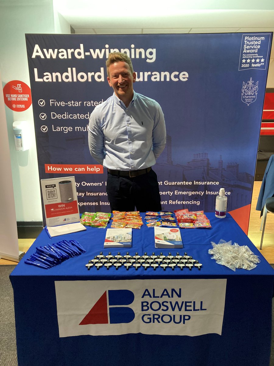 We're all set up for <a href="/LandlordInShow/">LandlordInvestShow</a> at Old Trafford! Come visit Karl and Paul for some award-winning advice. 
Be quick if you want some sweets! 🍬 #landlords #manchester #landlordinvestshow #insurance