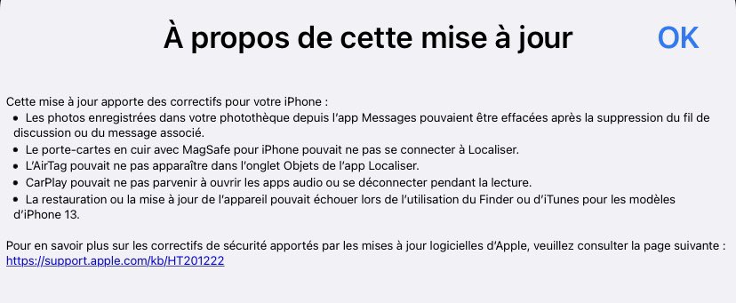 La Mise à jour iOS 15.0.2 est dispo pour votre iPhone  
Elle apporte des correctifs et d’importantes mises à jour de sécurité 
Comme d’habitude, sauvegardez avant d’installer 😉
#MiseAJour
#Apple #iOS1502 #iOS #MaJ #AppStore #iPhone13mini #iPhone13 #iPhone13Pro #iPhone13ProMax