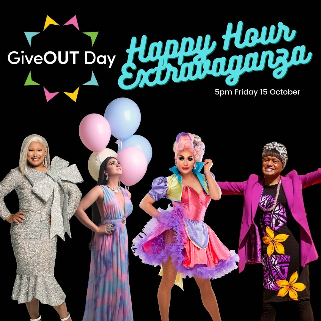 giveout_au's tweet photo. REGISTER NOW for our GiveOUT Day Happy Hour Extravaganza! 💃🌈🥳  Starting at 5pm Friday, get ready for a jam-packed 90 minutes of trivia, performances and fun. BTW - it's totally FREE! 🤩 Register here: https://t.co/OXtTfowZuC https://t.co/qhgTYyGrtf