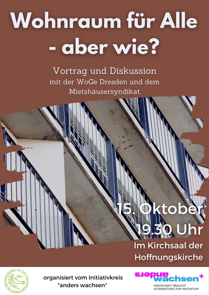lobtau_stadt's tweet photo. Veranstaltungstipp für #Löbtau
Diskussionsrunde „Wohnraum für Alle - aber wie?“
🗓
Freitag 15.10.2021
19:30-21.00 Uhr
Ort: Hoffnungskirche
Clara-Zetkin-Straße 30 https://t.co/FprtWyZVr7
