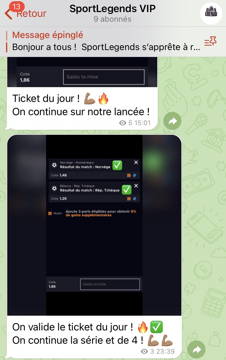 sportlegends2's tweet photo. Série de 4 en cours dans notre VIP ! 

Rejoignez nous ! Follow + DM ! 

#Marseille #psg #France #FRAESP #UCL  #LigueDesNations #Espagne #Italie #Belgique #Courtois #Mbappe #Benzema #BallonDor #Argentine #Messi #Uruguay #Bresil #Neymar #QualifCDM #Qatar2022 #GGRMC #Pronos #Tipster https://t.co/hWTi0b6kOs