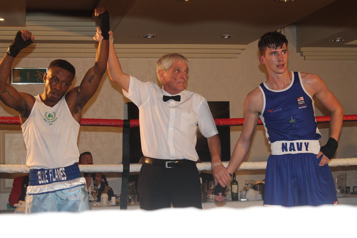 Brian Musawura of Blue Flames ABC, Taunton celebrates victory against AET Terrence McIlroy in the 1st bout of the match between <a href="/WesternBoxing/">Western Counties Boxing</a> and <a href="/RNRMBoxing/">RNRMBA</a>  A great match. DVDs available bristolsportingclub.com/dvds.html