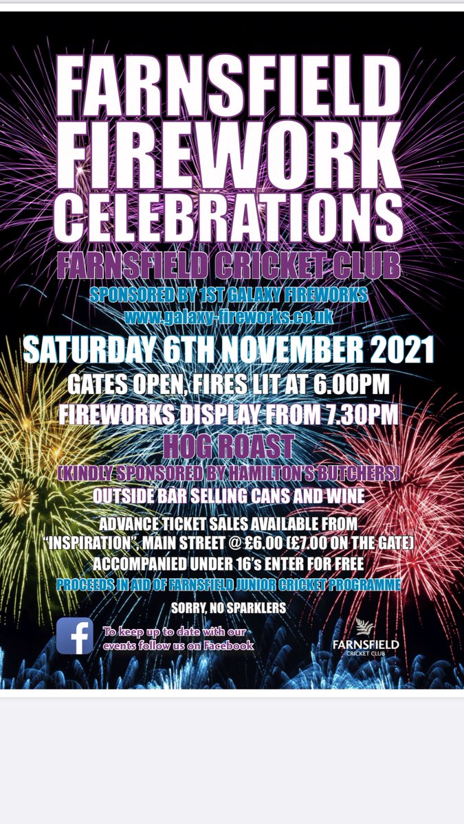 Join us on Saturday 6th November for our annual 🎆🎇🎆🎇 display ! 

Sponsored by <a href="/1stGalaxy/">1st Galaxy Group</a> Fireworks

<a href="/WhitePostFarm/">White Post Farm</a> <a href="/FStMichaels/">Farnsfield St Michael’s CofE Primary School</a>  <a href="/1stFarnsfield/">1st Farnsfield</a> <a href="/LionFarnsfield/">TheLionatFarnsfield</a>
