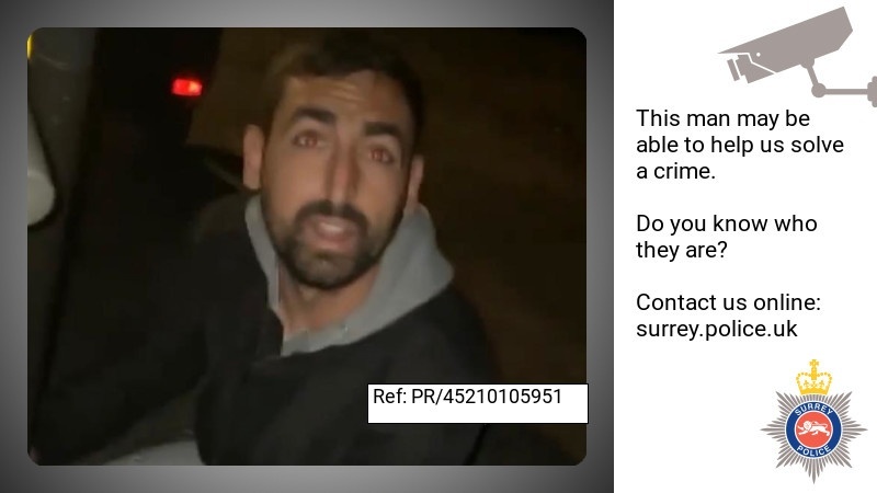 GuildfordBeat's tweet photo. We’re appealing for help to identify the man seen in this image, as we believe he may be able to help us with our investigation into a sus incident whereby a man behaved strangely near an address in Gford on evening of 4 Oct. Got info? Pls DM or report > https://t.co/rXwOyitZSg https://t.co/UhYcfOzoH6