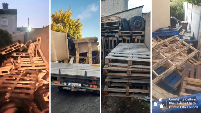 DubCityEnviro's tweet photo. Last year @DubCityCouncil removed 550 tonnes of bonfire materials ahead of #Halloween. Bonfires are illegal &amp; we are asking the public to report any stockpiled materials that they become aware of: Customer Services (01) 222 2222 after hours 1800 293949 or https://t.co/0N6s8pUU0W https://t.co/an9AyTXrhe
