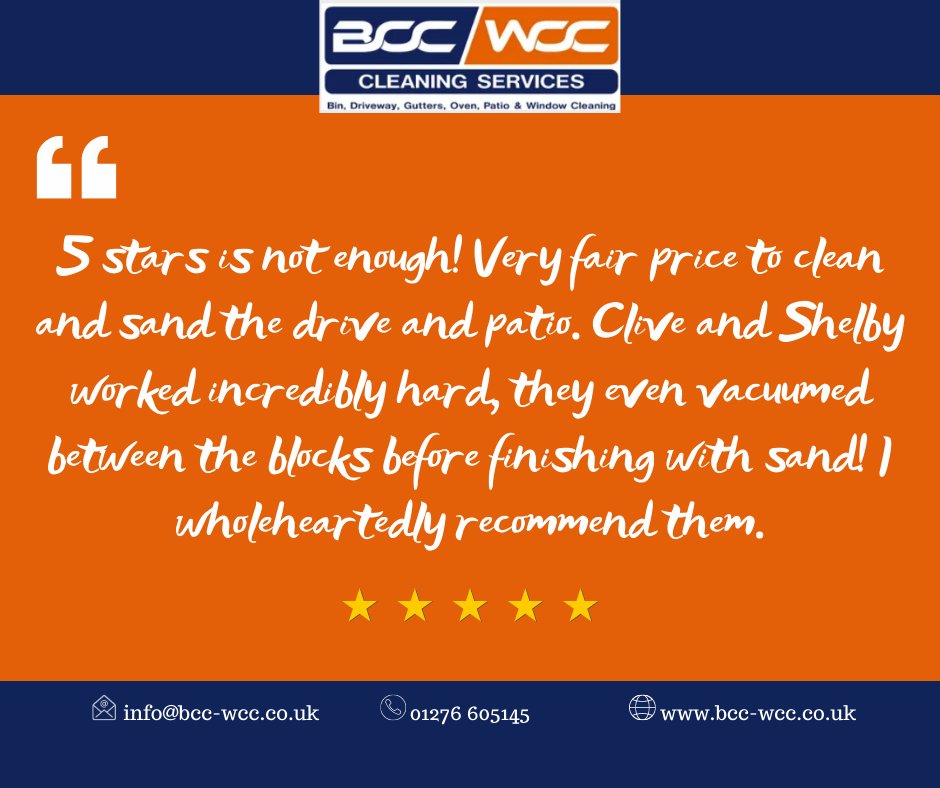 BccWcc's tweet image. ⭐️⭐️⭐️⭐️⭐️
We love hearing from our customers, especially when they mention how hard our operatives have worked to ensure a great job! Well done Clive and Shelby!
.
#drivewaycleaning #externalclean #jetwashing
