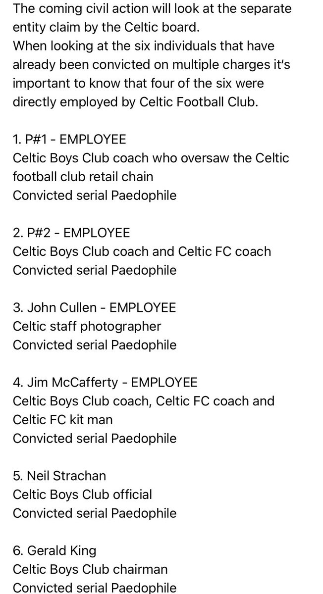 Spotlight_CFC66's tweet photo. Should the separate entity stance matter given that most of the paedophiles were directly employed by Celtic football club. https://t.co/aFn8Zem77p