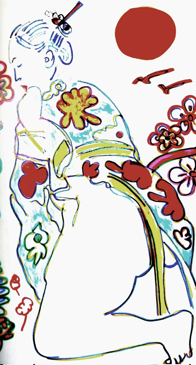 artispolitical's tweet image. Femme portant un kimono fleuri, techniques mixtes.

#HasanJafri  #art #artwork #artcontemporain #peinture #painting #artispolitical